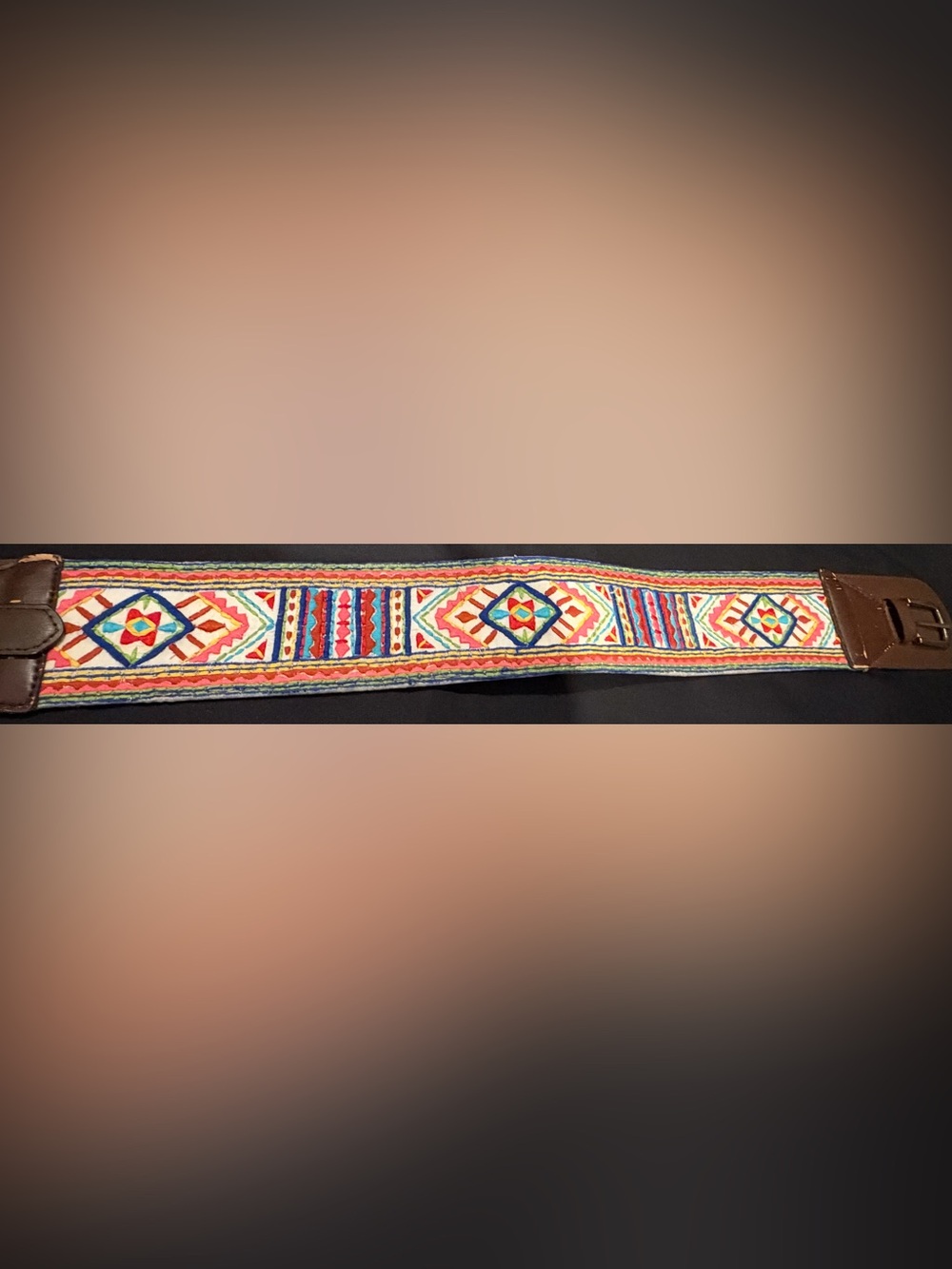 Global Desi Multicolor Embroidered Boho Belt with Brown Leather Ends